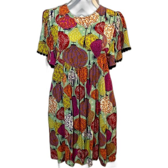 Uncle Frank Dresses & Skirts - Uncle Frank Chinese Lantern Print Multicolor Short Sleeve Rayon Mini Swing Dress